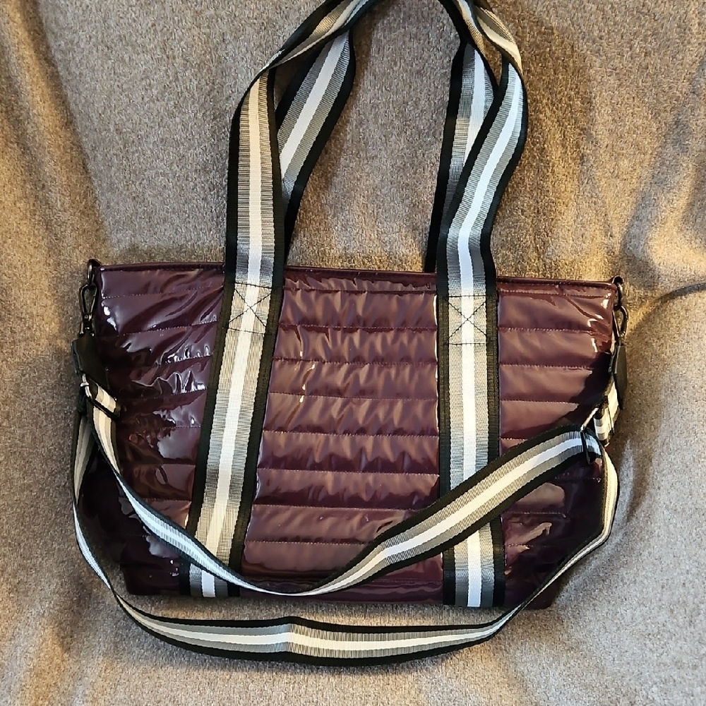 THINK ROYLN Purple and Black Quilted Tote Bag